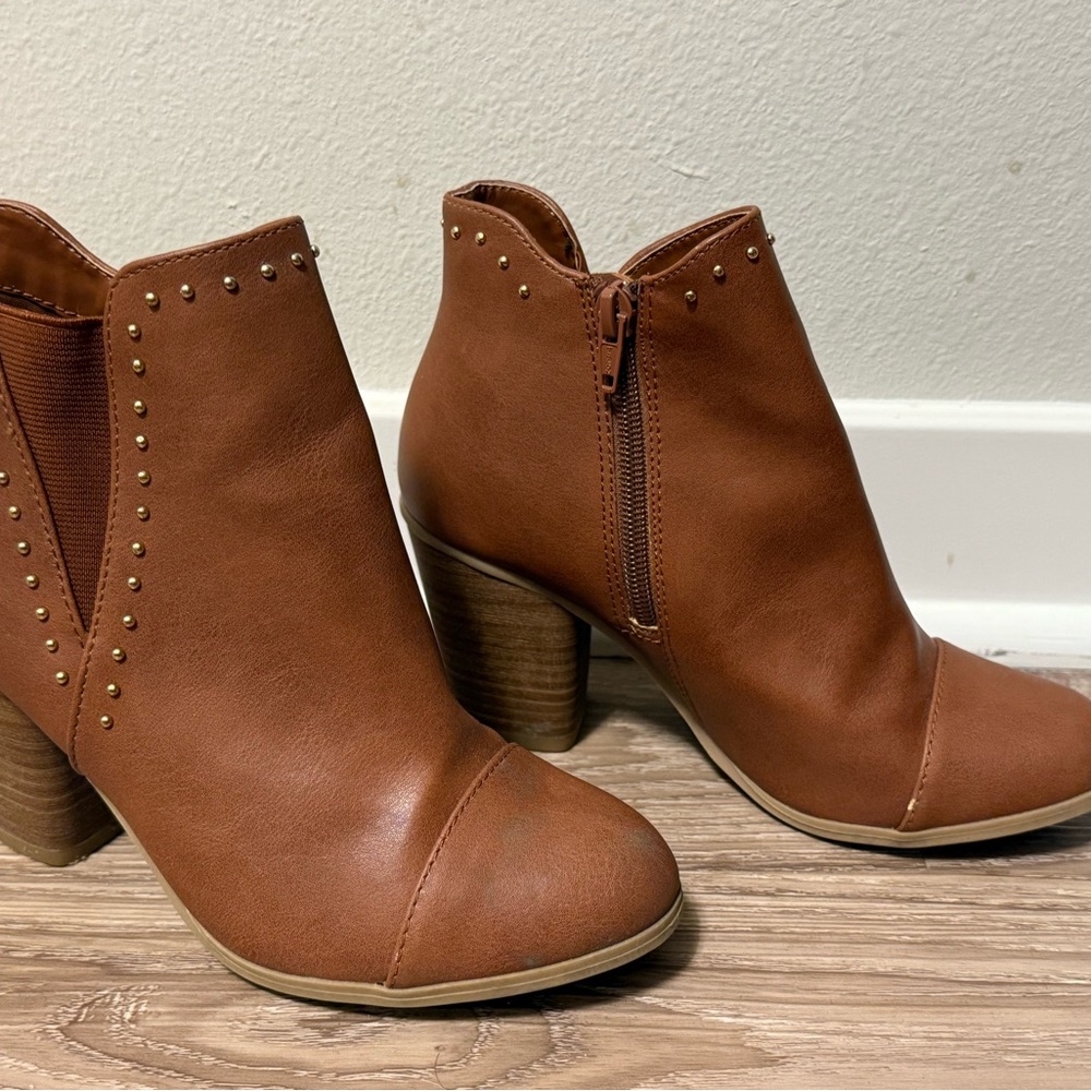 LC Lauren Conrad Brown Ankle Booties with Perforated Detail